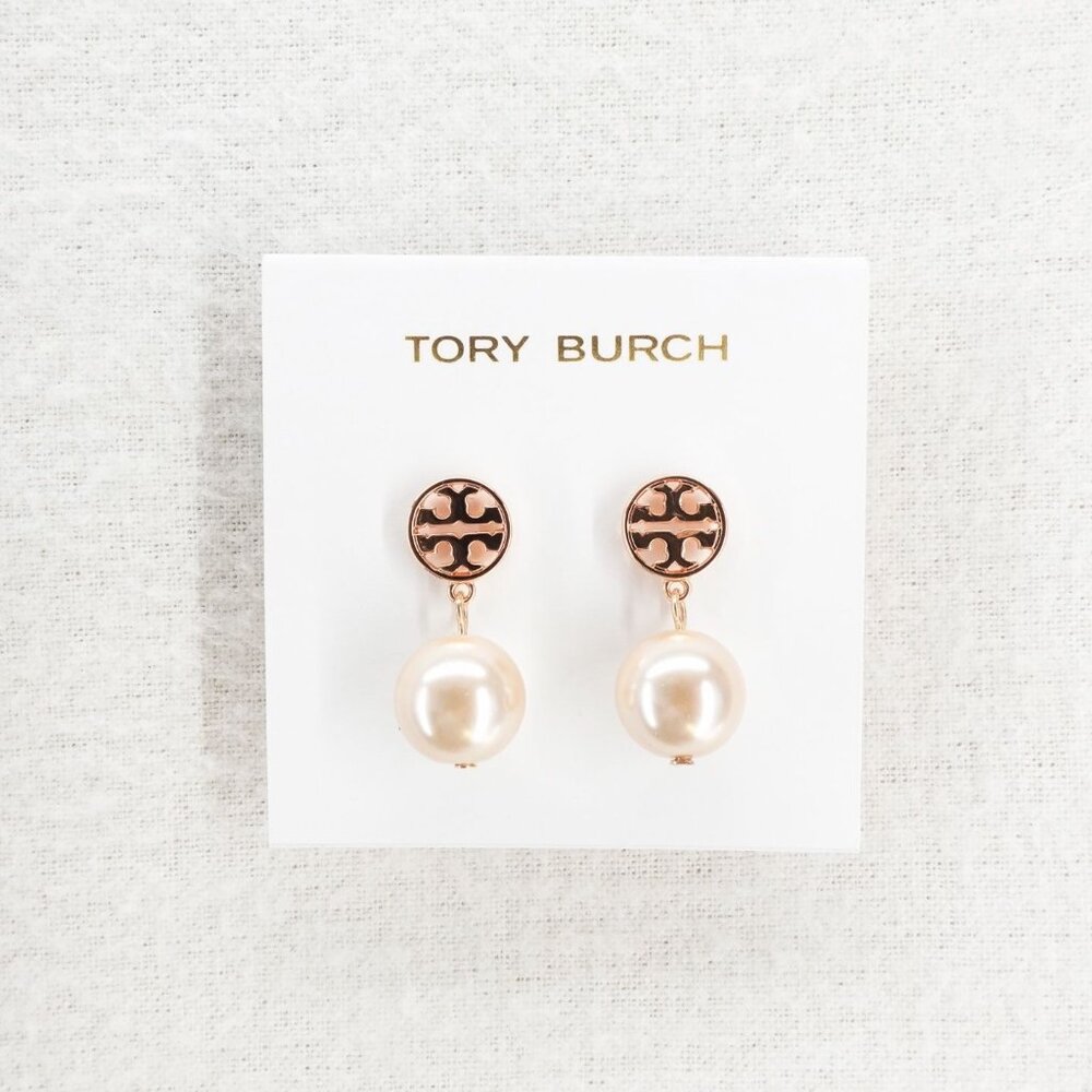 Tory Burch Miller Pearl Drop Earrings Rose Gold OS - Picture 4 of 6